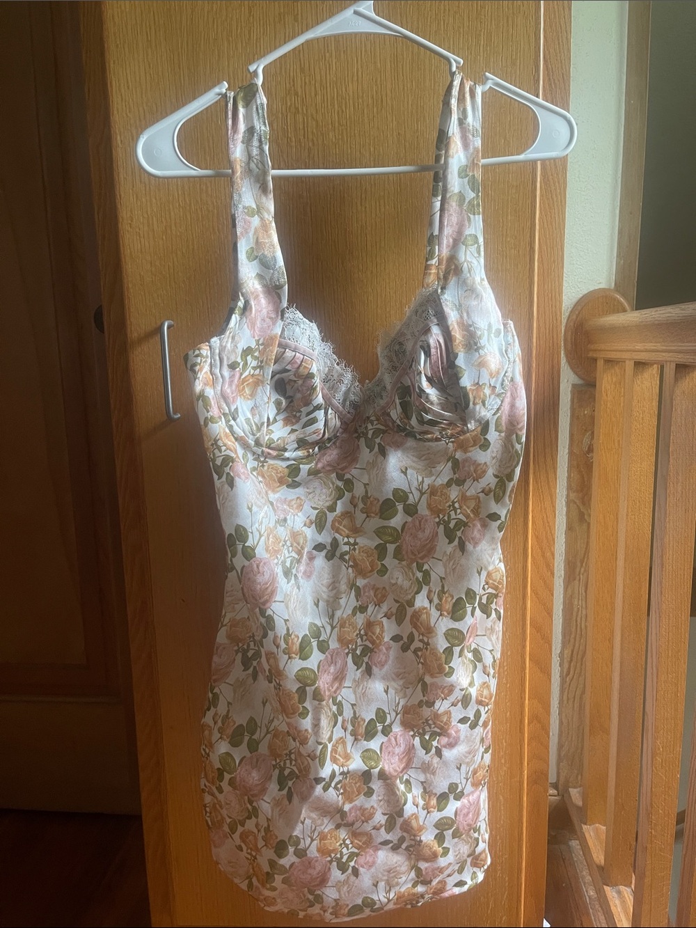 For Love & Lemons Rose Print Slip Dress in Pink and Green